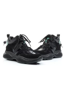 01-CSJ33-1 BLACK/GREEN Ботинки спортивные демисезонные женские (натуральная замша, байка) - Фабричный китай фото 13