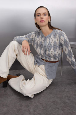 Gri Baklava Desenli Kemerli Triko H?rka TWOAW26HI00150 - Trendyolmilla фото 6