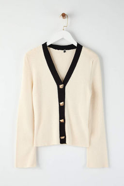 Ekru Dugme Detayl? Renk Bloklu Triko H?rka TWOAW26HI00144 - Trendyolmilla фото 5