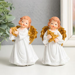 Фигурка полистоун «Праздничный ангел в белом платье», золотые крылья, 6×5×9.5 см, МИКС