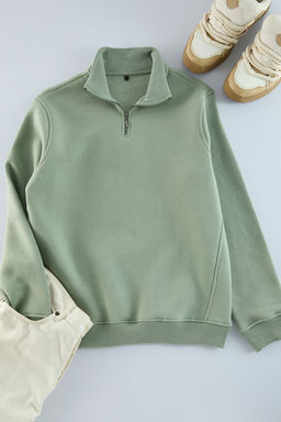 Mint Regular/Normal Kesim Dik Yaka Fermuarl? Pamuklu Basic Ici Polarl? Sweatshirt TMNAW24SW00041
