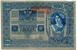 Банкнота 1000 крон 1902 года Австрия  надпечатка