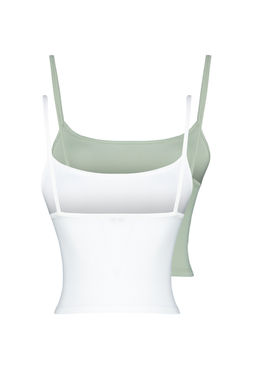 Beyaz-Yesil 2li Paket Poliamid Icerikli Ask?l? Crop Fitted Esnek Orme Atlet TWOSS24AL00053