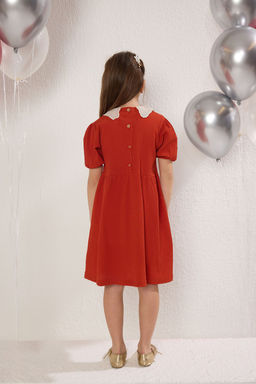 K?rm?z? K?z Cocuk Pamuklu Bebe Yaka Mini Bayraml?k Orme Elbise TKDSS25EL00022 - Trendyolmilla фото 2