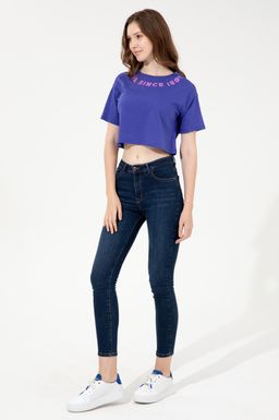 U. S. Polo Assn Женская синяя укороченная футболка с круглым вырезом - U.s. polo assn фото 4