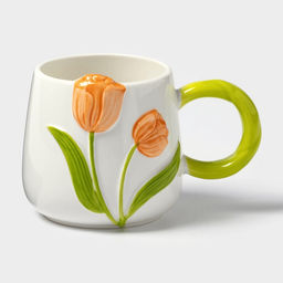 Кружка Тюльпан, 430 мл, оранжевый цветок, керамика, белая