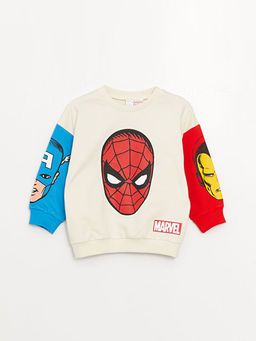 Bisiklet Yaka Uzun Kollu Marvel Bask?l? Erkek Bebek Sweatshirt