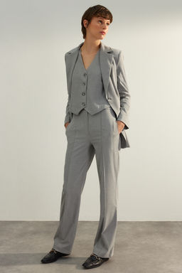 TRENDYOLMILLA Gri Yuksek Bel Straight/Duz Kesim Dokuma Nervurlu Kumas Pantolon TWOAW24PL00148  фото 3