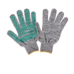 Цена за 10 шт. Перчатки рабочие, хб, вязка 10 класс, 4 нити, размер 9, с ПВХ точками, серые, Greengo фото 4