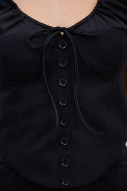 Trendyolmilla Siyah Keten Icerikli Saten Detayl? Fitted Ask?l? Dokuma Bluz TWOSS25BZ00419  фото 3
