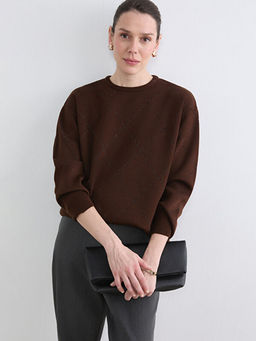 Bisiklet Yaka Baklava Desenli Kad?n Triko Kazak