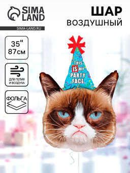 Воздушный шар фольгированный 35" «Сердитая кошка в колпаке»