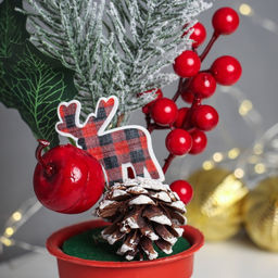 Новогодняя композиция на стол «Зимнее волшебство. Яркий праздник», в горшке, 25×7 см  фото 3