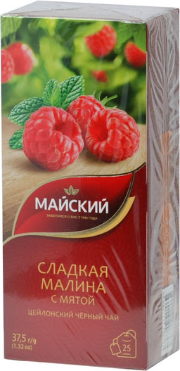 Майский. Черный (сладкая малина с мятой) карт.упаковка, 25 пак.