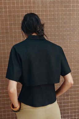 FITTED DOUBLE-LAYER LINEN BLEND SHIRT - Zara фото 11