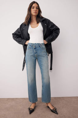 Mavi Yuksek Bel Asimetrik Kapama Straight Jeans TWOAW26JE00132 - Trendyolmilla фото 2