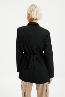 Siyah Kusakl? Regular Astarl? Kruvaze Kapama Dokuma Blazer Ceket TWOAW21CE0320