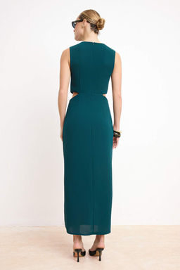 Petrol Duz A Kesim Aksesuar Detayl? Maxi Dokuma Elbise TWOSS25EL00017