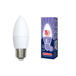 LED-C37-9W/DW/E27/FR/NR Лампа светодиодная. Форма "свеча", матовая. Серия Norma. Дневной белый свет (6500K). Картон. ТМ Volpe
