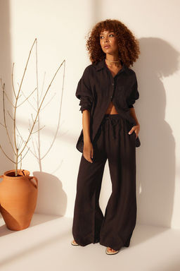 Bej %100 Keten Beli Lastikli Yuksek Bel Ekstra Wide Leg Pantolon TWOSS24JE00251 - Trendyolmilla фото 20