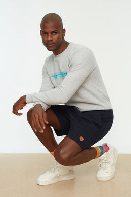 Lacivert Regular/Normal Kesim K?sa Boy PU Etiketli Lastik Belli Bagc?kl? Sort TMNSS22SR0403