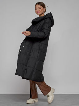 Пальто утепленное с капюшоном зимнее женское черного цвета 13363Ch - Visdeer фото 12
