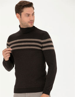 Kahverengi Slim Fit Bal_k__ Yaka Triko Kazak