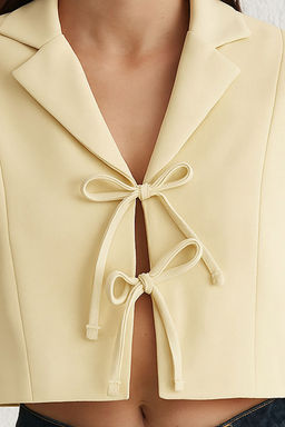 TRENDYOLMILLA Ac?k Mavi Baglama Detayl? Astarl? Crop Dokuma Blazer Ceket TWOSS25BC00025  фото 2