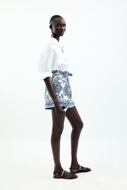 PRINTED SATIN PAPERBAG BERMUDA SHORTS - Zara фото 4