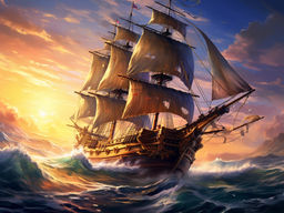 Вышивка крестиком 40х50см, Парусник