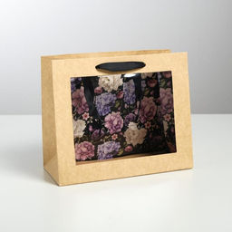 Пакет крафтовый с пластиковым окном Flowers, 24 х 20 х 11см