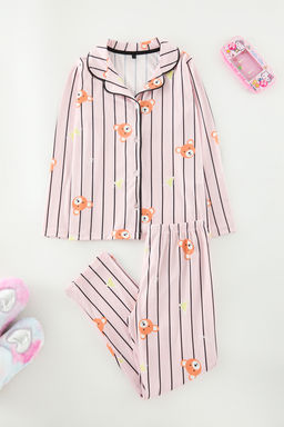 Pudra Yumusak Dokulu K?z Cocuk Bask?l? Orme Pijama Tak?m TKDAW25AU00126 - Trendyolmilla фото 2