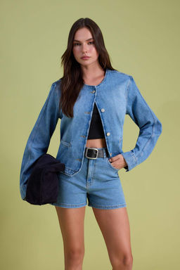 TRENDYOLMILLA Indigo More Sustainable Mom Yuksek Bel Denim Sort TWOSS20SR0210  фото 62