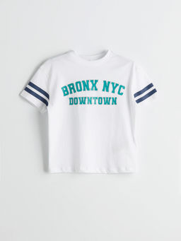 Bisiklet Yaka Yaz? Bask?l? Erkek ?ocuk Ti??rt