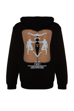 Siyah Oversize/Normal Kesim Kapusonlu S?rt Bask?l? Sweatshirt TMNAW24SW00194 - Trendyolmilla фото 7