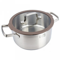 Кастрюля из нержавеющей стали Experience 5,1л, д24см, h12,3см, s0,6мм, дно д22,3см, s4мм, стеклянная крышка с широким силиконовым ободом и сливом, пароотовод, капсулированное дно, полировка внешняя - матовая, внутренняя - матовая, ручки из нержавею - Домашняя мода фото 2