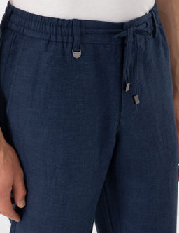 Lacivert Slim Fit Keten Kar___ml_ Pantolon