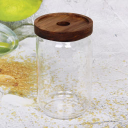 Банка для продуктов стеклянная 750мл "Хай-Тек" с крышкой из акации 9*15см