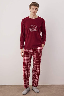 Bordo Polar Ekose/Kareli Ay_ Desenli _rme Pijama Tak_m_ TEDAW25PT00035 - Trendyolmilla фото 2