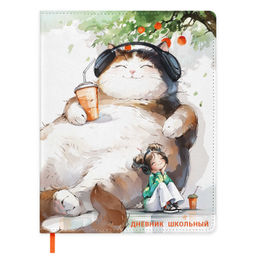 Дневник школьный арт. 72416 / 15 ДРЕМЛЮЩИЙ КОТ (кожзам: А5+; твёрдый переплёт с поролоном, материал