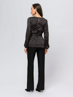 Блуза черного цвета с поясом и длинными рукавами - 1001dress фото 6