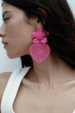 RAFFIA FLOWER AND HEART EARRINGS - Zara фото 2