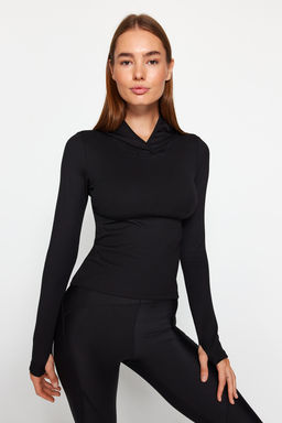 Trendyolmilla Siyah Fitilli Basparmak ve S?rt? Pencere/Cut Out Detayl? Orme Spor Ust/Bluz THMAW24BZ00004  фото 3