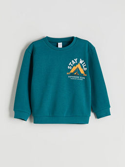 Bisiklet Yaka Bask?l? Erkek ?ocuk Sweatshirt 2li