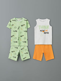 Bisiklet Yaka Erkek ?ocuk ?ortlu Pijama Tak?m? 2li