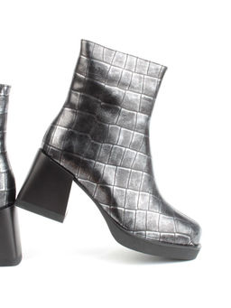 04-ZYM936 BLACK SILVER Ботильоны зимние женские (натуральная кожа, натуральный мех)