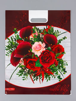 Цена за 25 шт. Пакет Бордовые каллы, полиэтиленовый с вырубной ручкой, 38?47 см, 60 мкм