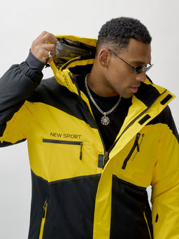 Горнолыжный костюм мужской зимний желтого цвета 372J