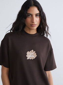 Bisiklet Yaka Bask?l? Kad?n Ti??rt