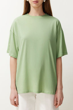 Mint %100 Pamuk Bisiklet Yaka Oversize/Genis Kal?p Orme T-Shirt TWOSS20TS0134